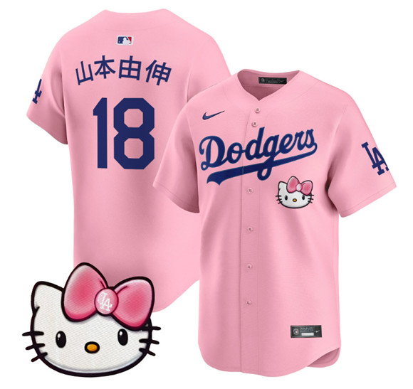 Men's Pink Los Angeles Dodgers #18 山本由伸 2025 Hello Kitty Vapor Limited Stitched Baseball Jersey